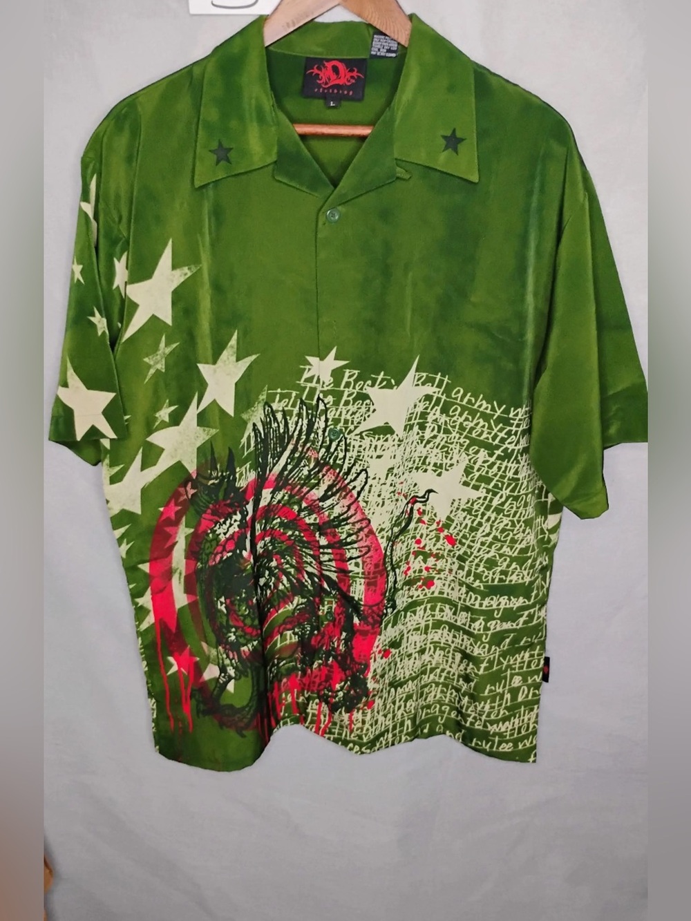 Yk2 Dragonfly Phoenix Rising Dragon Button
Up Camp Shirt Mens size L